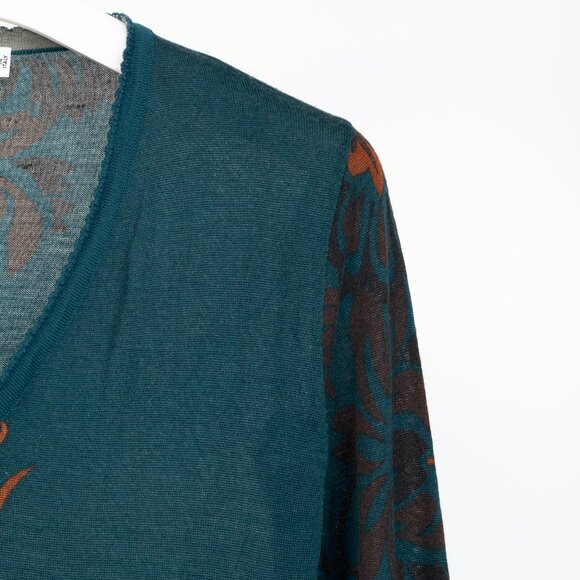 Christian Dior Teal Wool, Silk, & Cashmere-Blend Floral Cropped Sweater - Picture 4 of 10